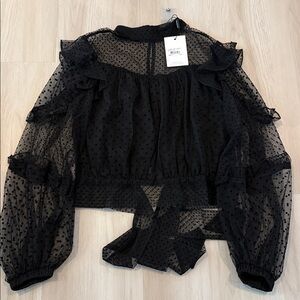 Bardot Black Sheer Ruffled Blouse